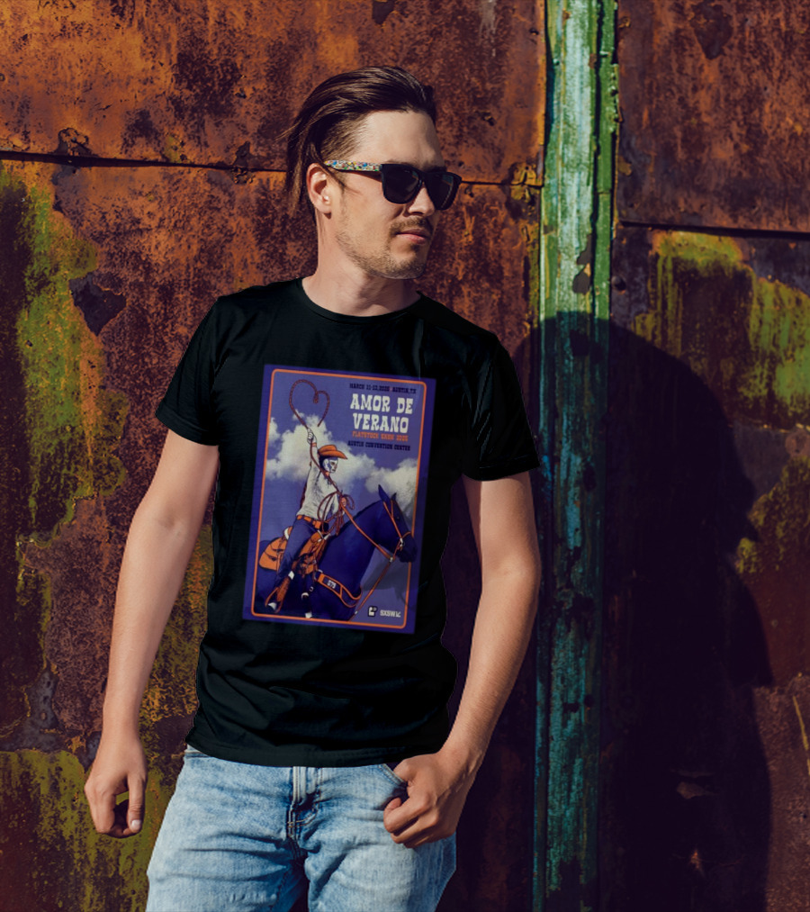 Amor De Verano Flatstock SXSW 2025 March 11-13 Austin Convention Center TX Cowboy Rider And Horse T-Shirt