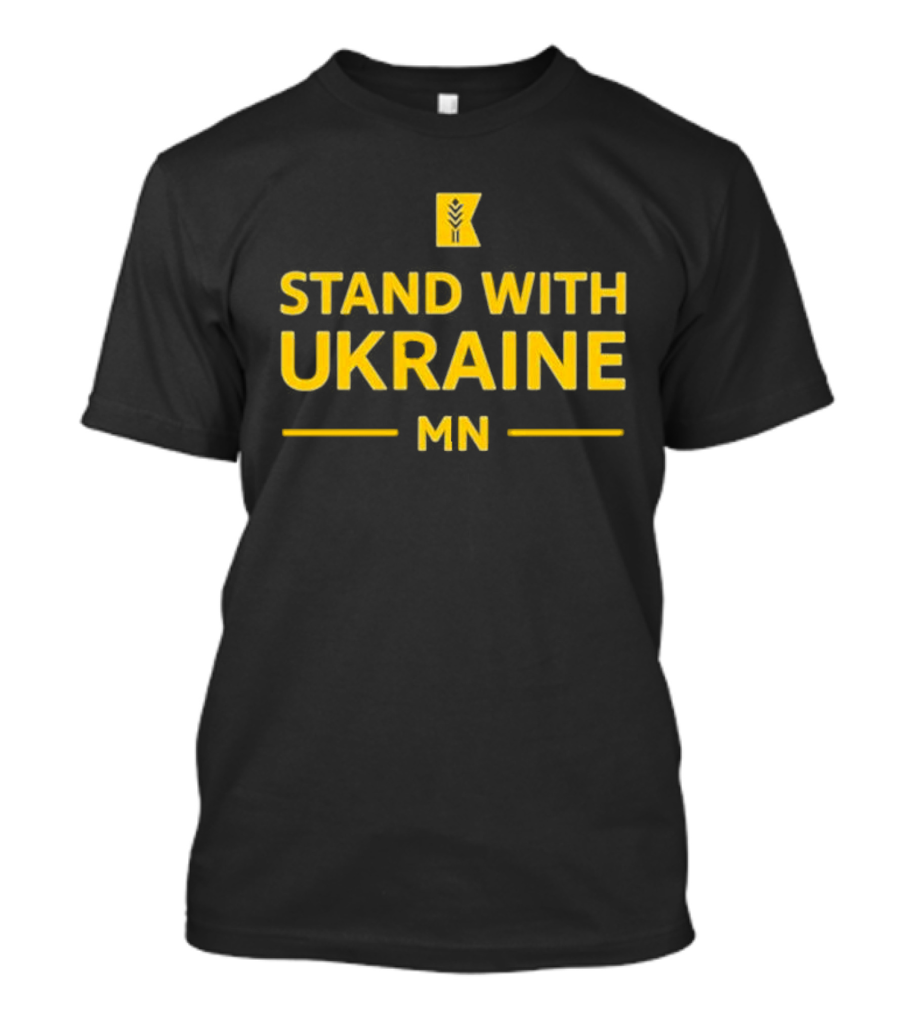 Stand With Ukraine MN Yellow Graphic With State Outline Mark T-Shirt