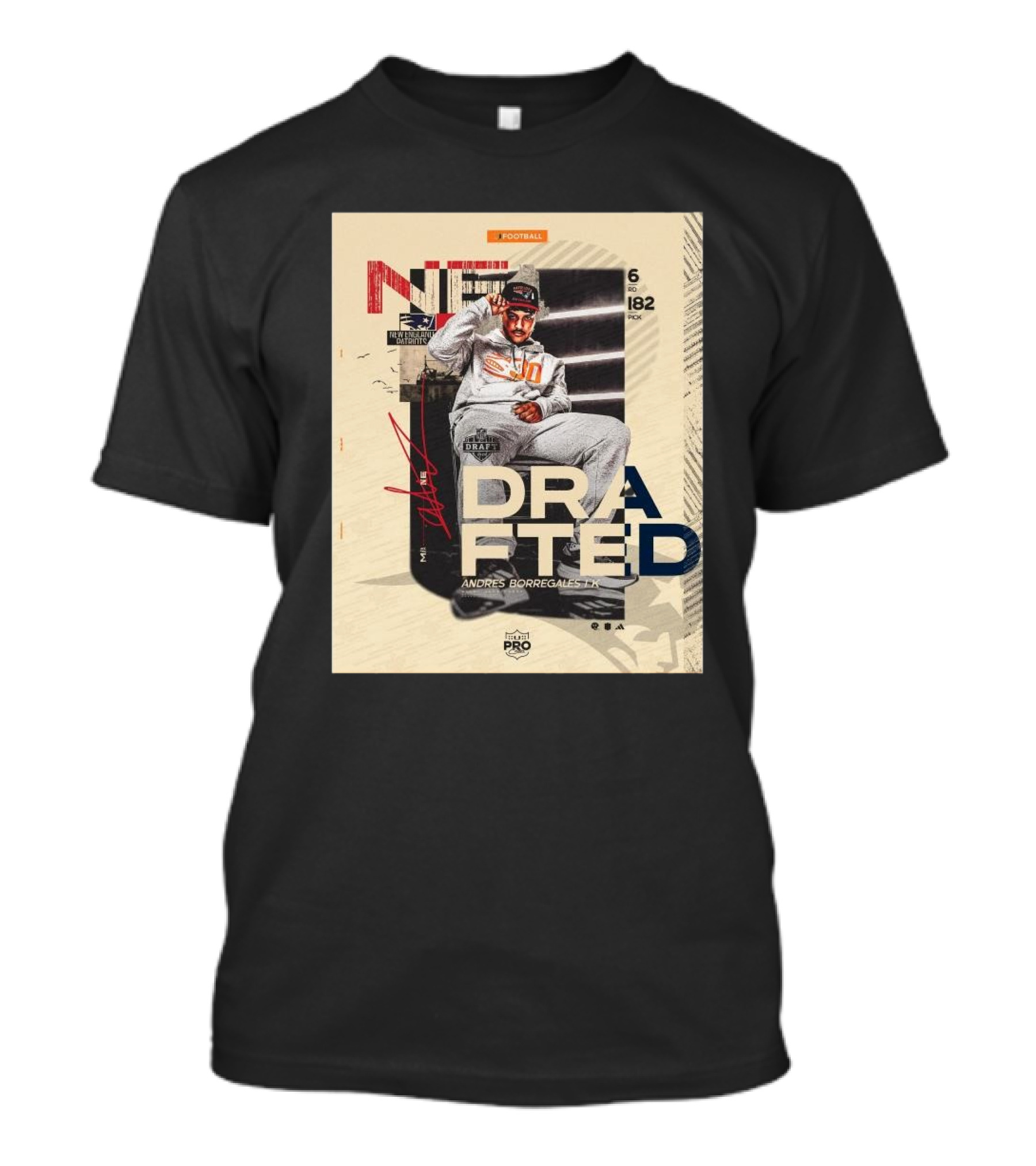 NFL Draft Andres Borregales Miami Hurricanes To Patriots Pick 182 Signature Football T-Shirt