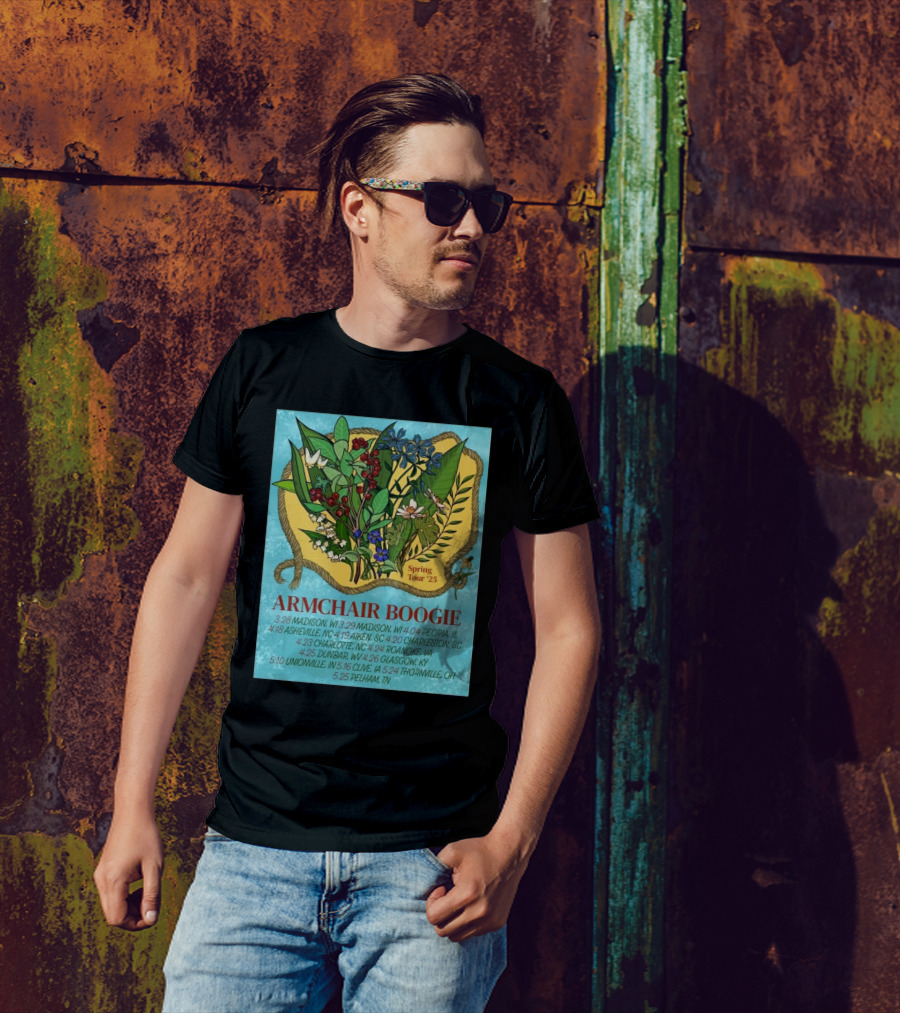 Armchair Boogie Spring Tour 2025 With Cities And Dates Featuring Botanical Artwork T-Shirt