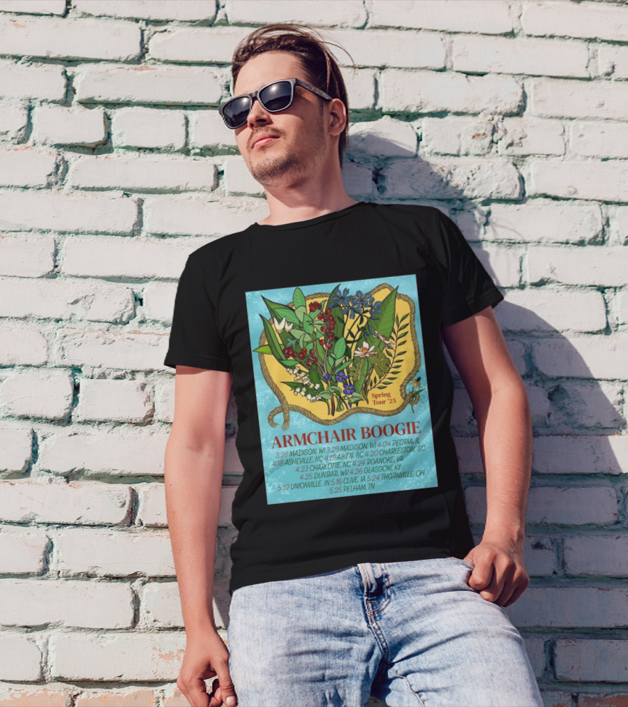 Armchair Boogie Spring Tour 2025 With Cities And Dates Featuring Botanical Artwork T-Shirt
