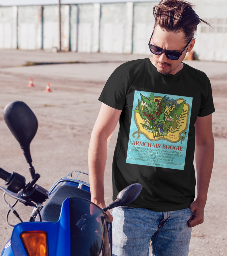 Armchair Boogie Spring Tour 2025 With Cities And Dates Featuring Botanical Artwork T-Shirt