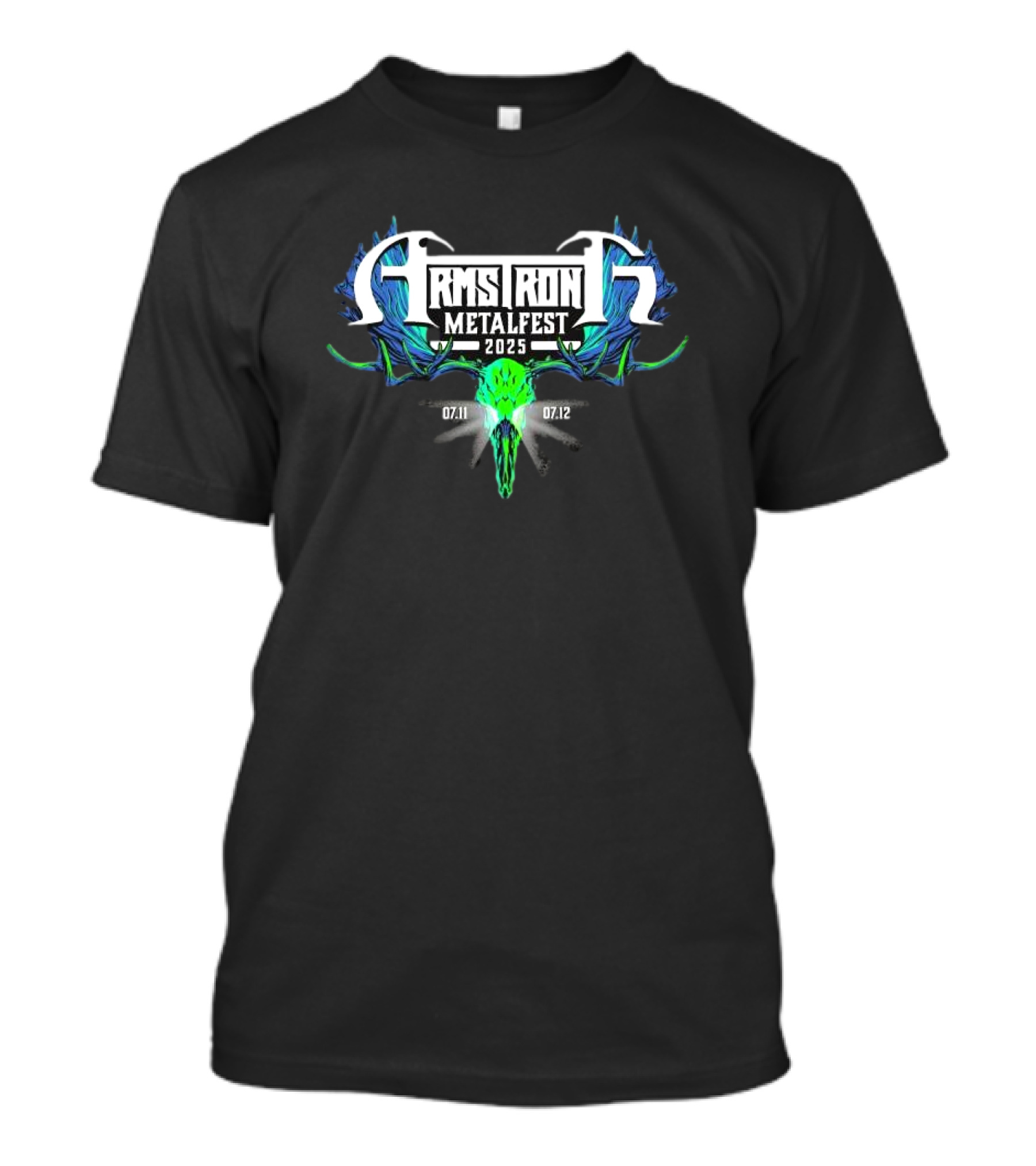 Armstrong MetalFest 2025 11-12 July Colombie Britannique Canada Neon Skull Antlers T-Shirt