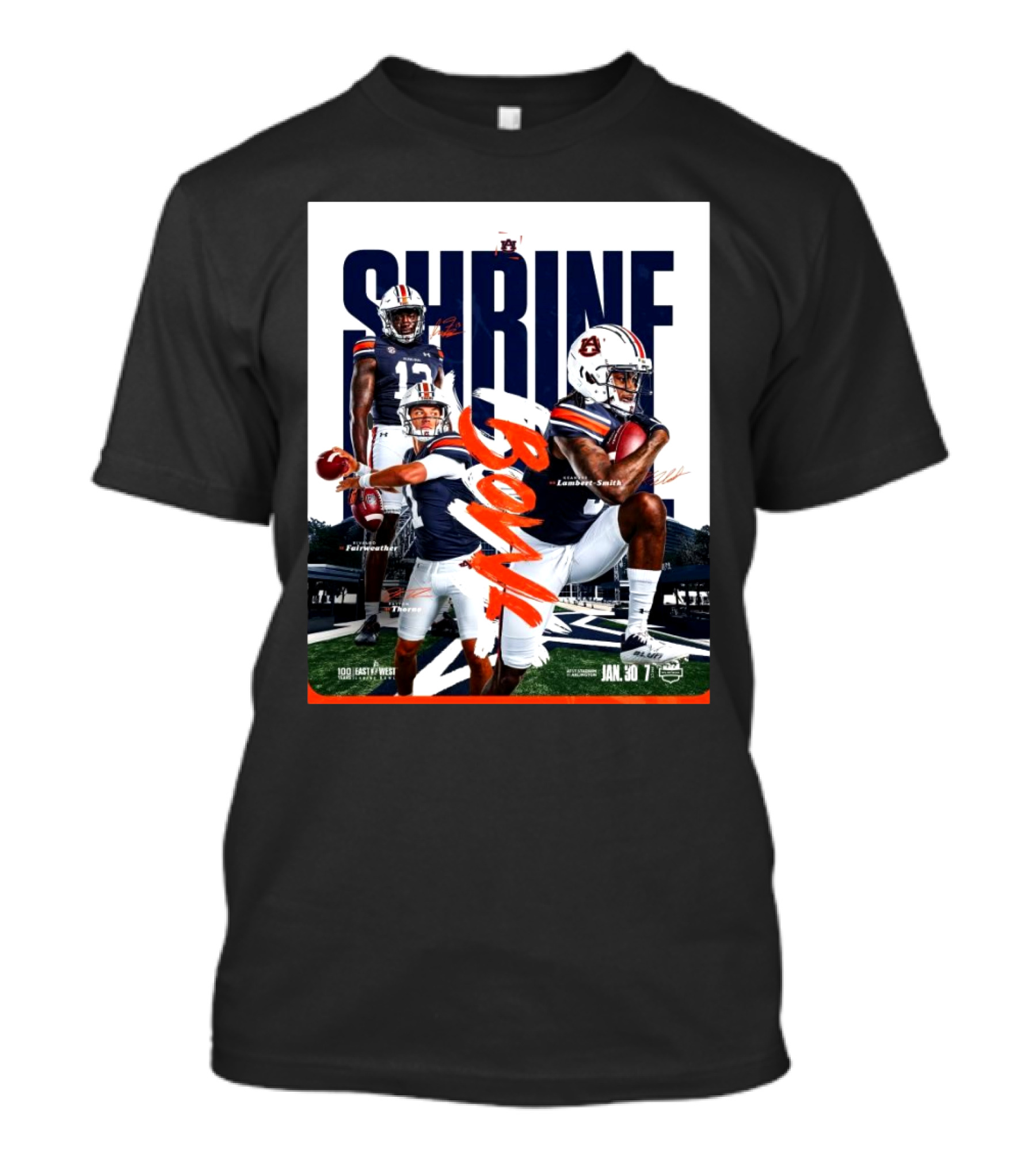 Auburn Tigers Football Shrine Bowl Rivaldo Fairweather Payton Thorne KeAndre Lambert-Smith East West Jan 30 Signatures T-Shirt