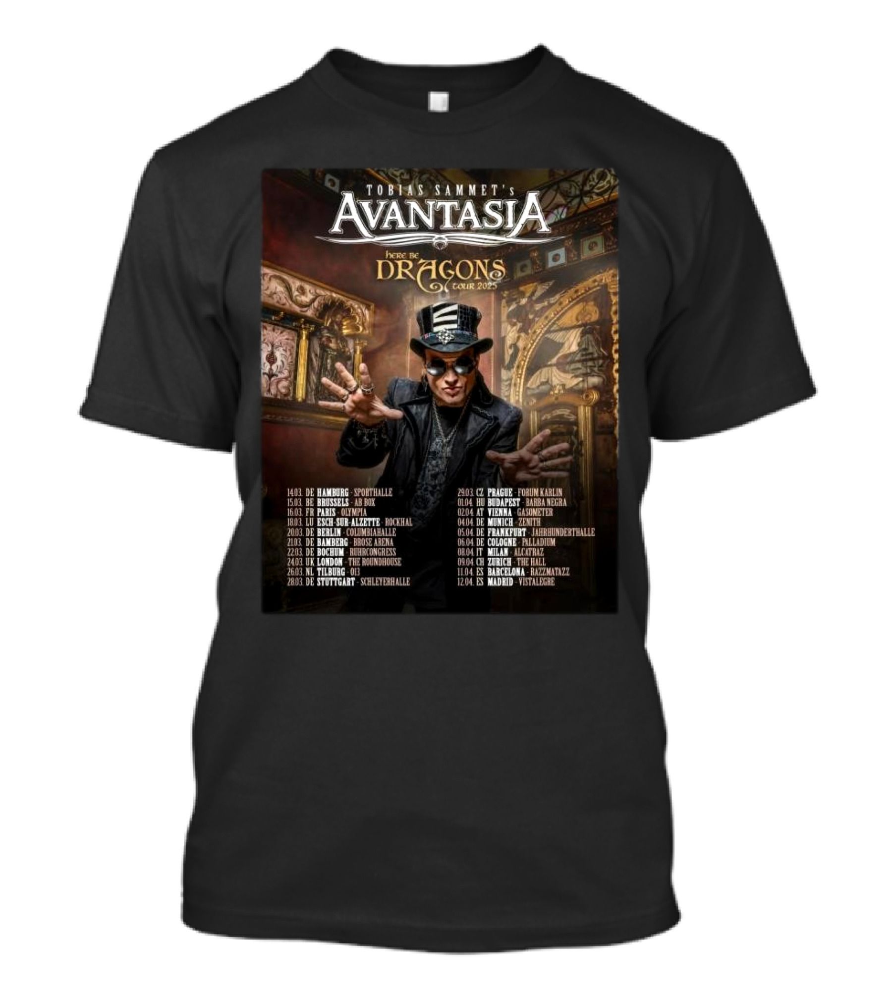 Tobias Sammet Avantasia Here Be Dragons Tour 2025 Europe Dates T-Shirt