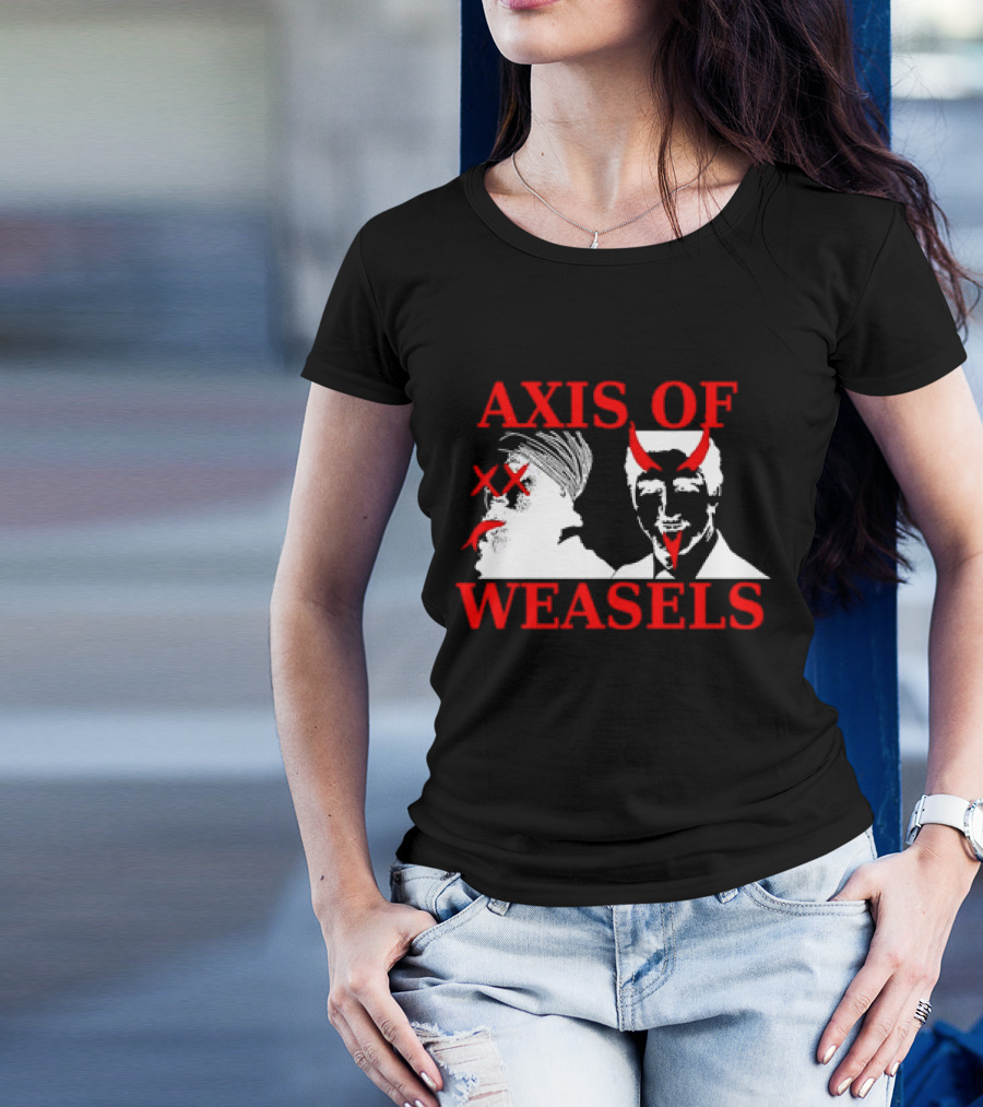 Axis Of Weasels Political Satire Parody With Two Men And Devil Horns T-Shirt