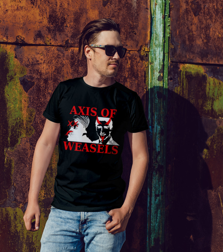 Axis Of Weasels Political Satire Parody With Two Men And Devil Horns T-Shirt