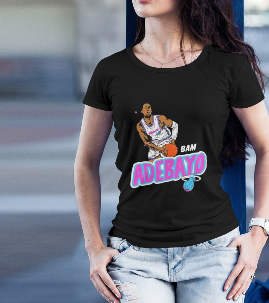Bam Adebayo Miami Heat Retro Style Caricature With Basketball T-Shirt
