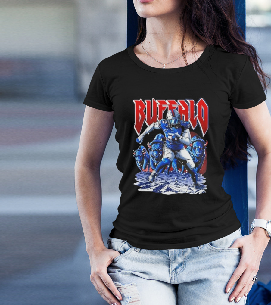 Buffalo Bills Von Miller 2025 Charging Through The Frozen Field With Blue Bison Herd T-Shirt