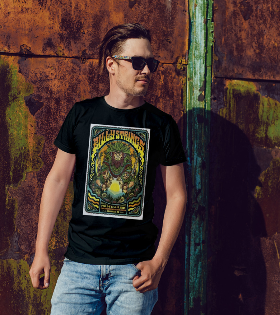 Billy Strings February 2025 Event ExploreAsheville.com Arena Asheville NC Vibrant Nature-Inspired Art T-Shirt
