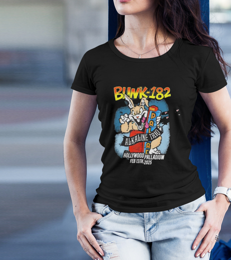 Blink-182 Alkaline Trio Hollywood Palladium Feb 13 2025 Rabbit Cartoon T-Shirt
