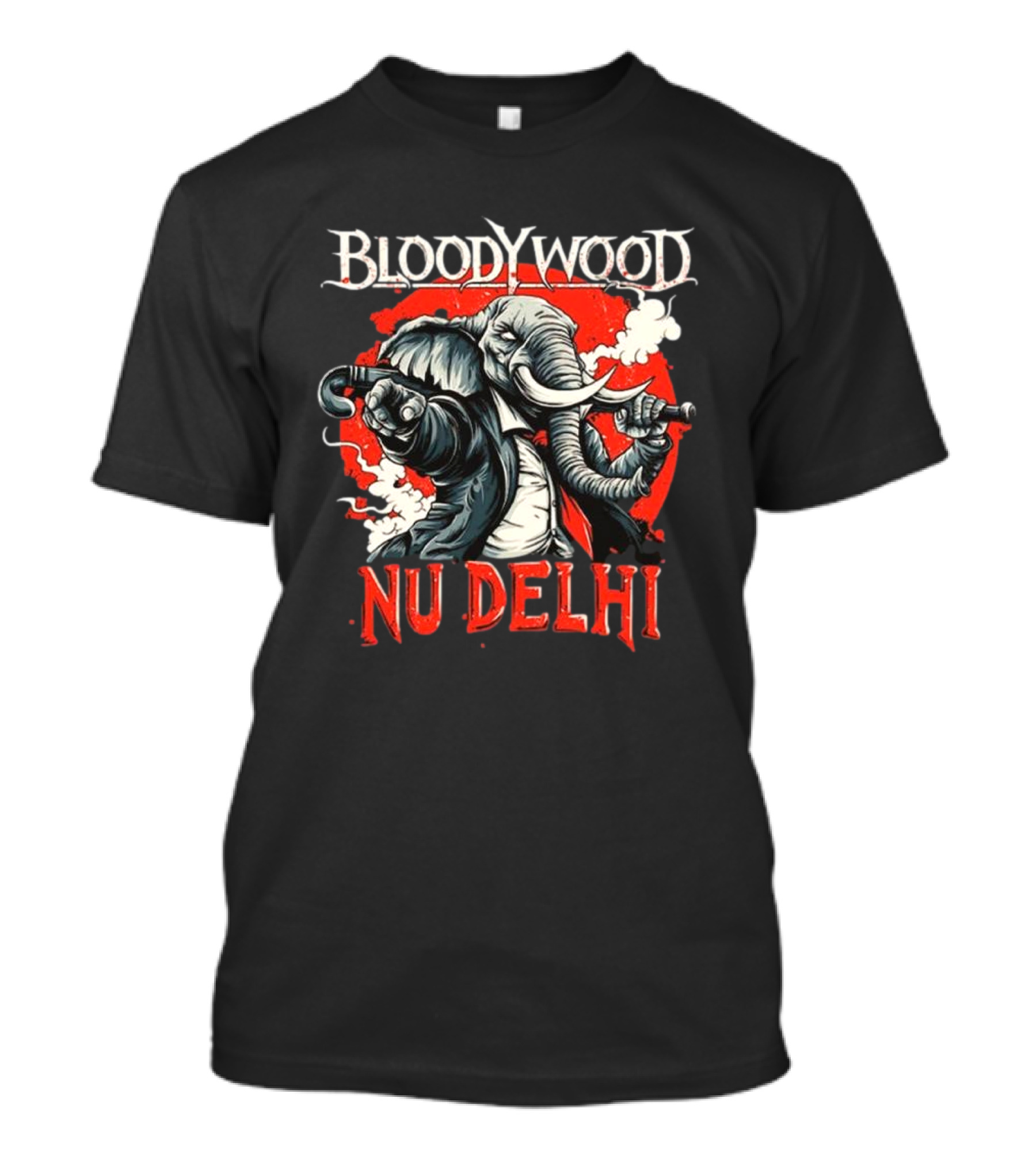 Bloodywood Nu Delhi Elephant With Nunchaku And Explosive Background T-Shirt