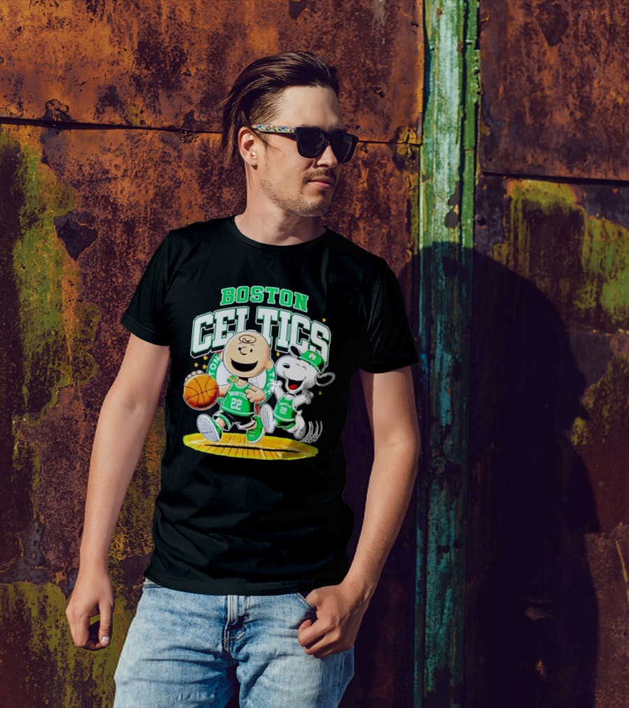 Boston Celtics Charlie Brown Snoopy Basketball Fan Fun T-Shirt
