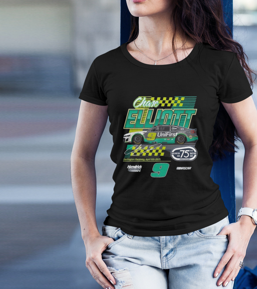 Chase Elliott Hendrick Motorsports Team UniFirst Darlington Throwback Car T-Shirt