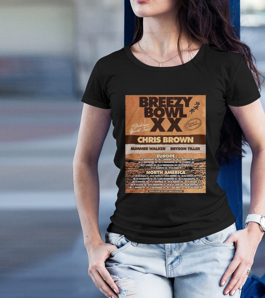 Chris Brown Stadium World Tour 2025 Breezy Bowl 20 Years Anniversary T-Shirt