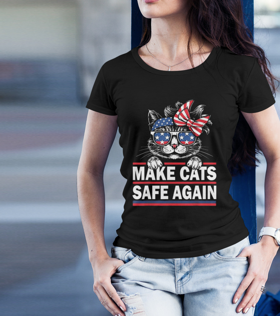 Cats Safe Again Funny Cat Lover USA Flag T-Shirt