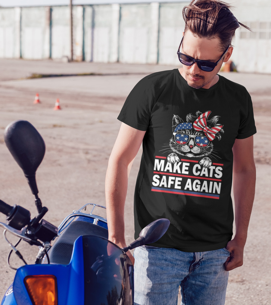 Cats Safe Again Funny Cat Lover USA Flag T-Shirt