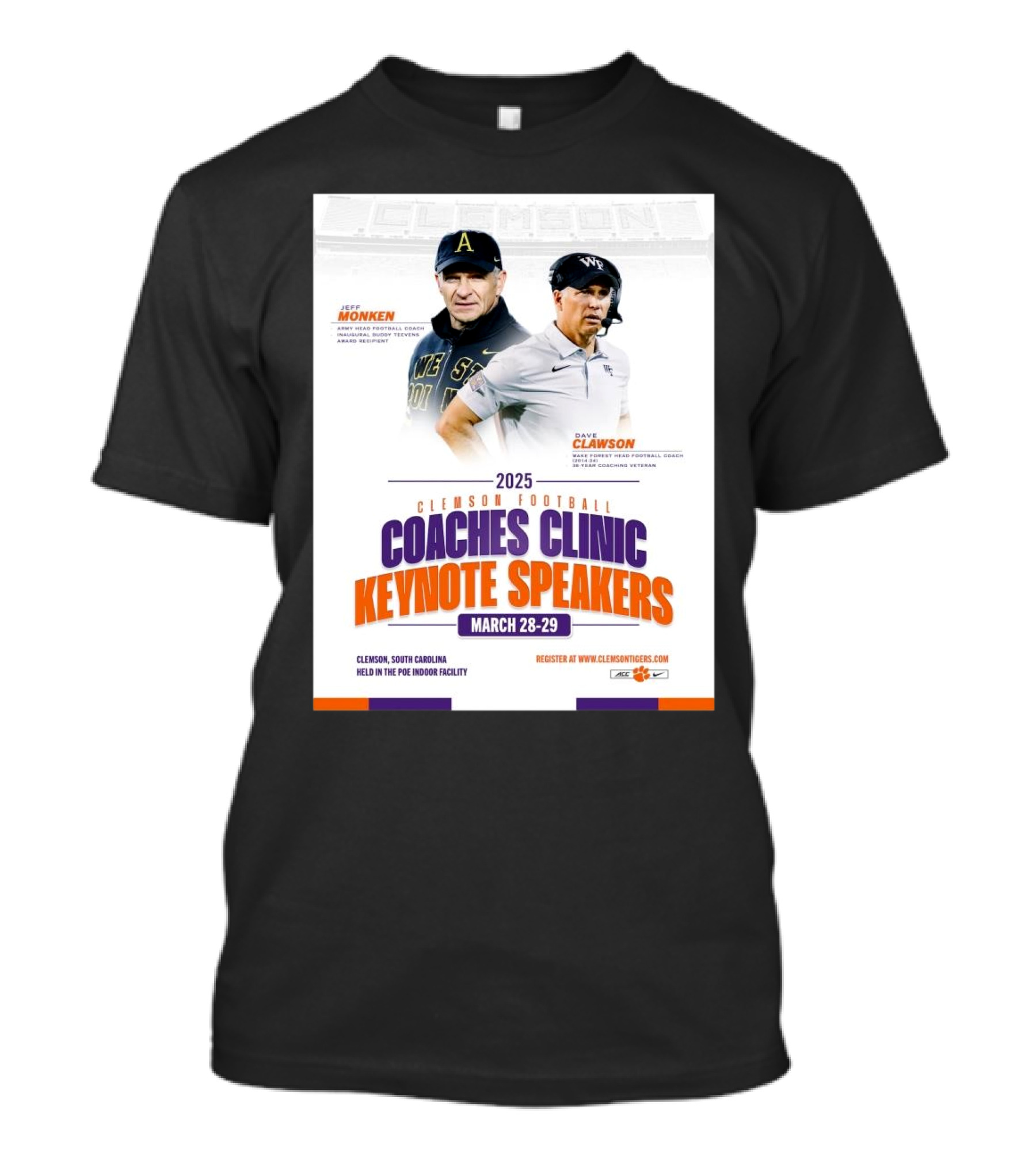 Clemson Football Jeff Monken And Dave Clawson Coaches Clinic Keynote Speakers March 28 – 29 2025 T-Shirt