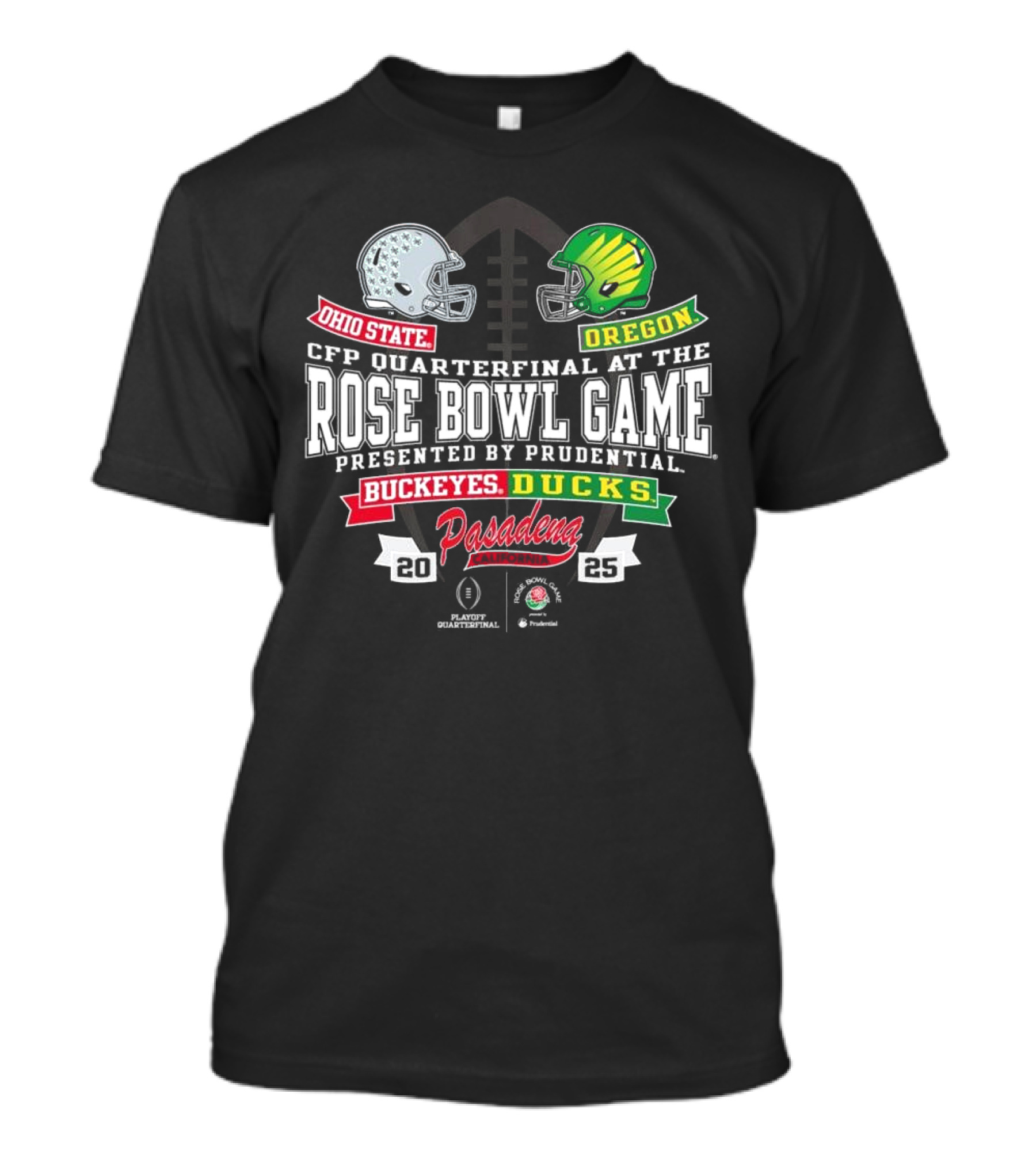 Cotton Basic Postseason 24 Rose Bowl Ohio State Vs Oregon Helmet To Helmet T-Shirt