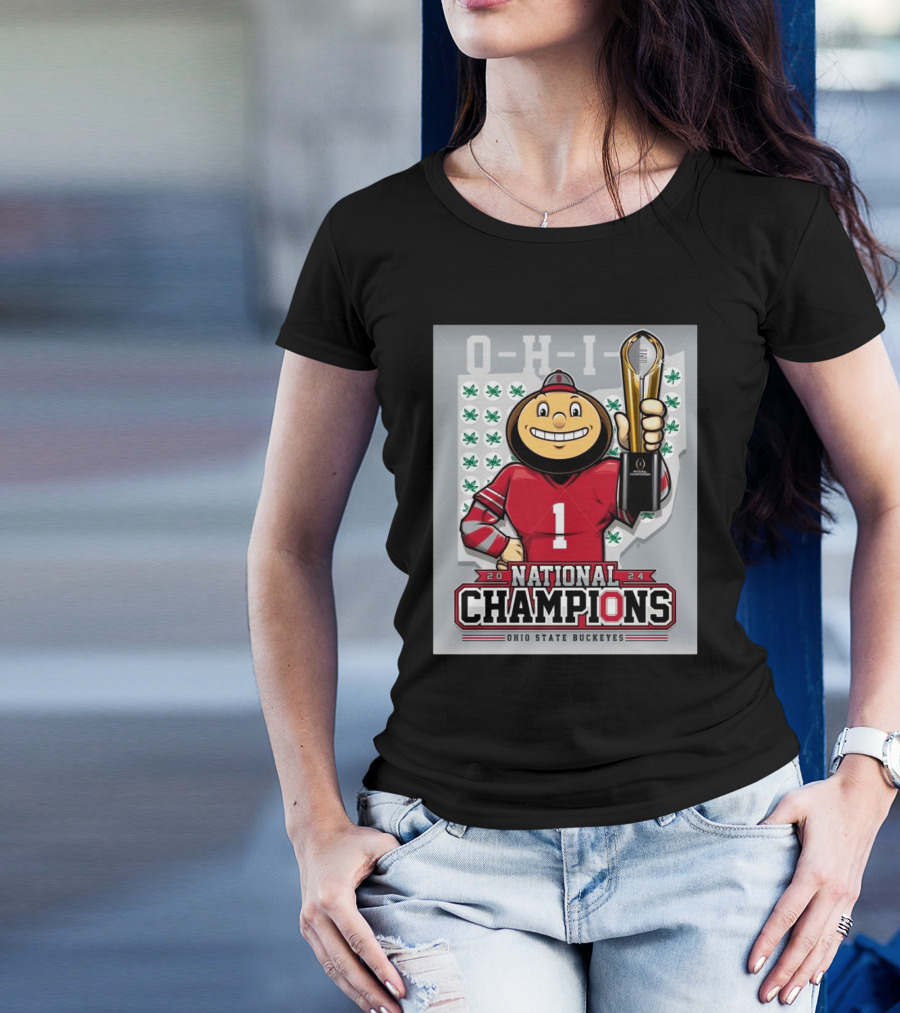 College Football Playoff 2024 National Champion Ohio State Buckeyes Brutus Mascot T-Shirt