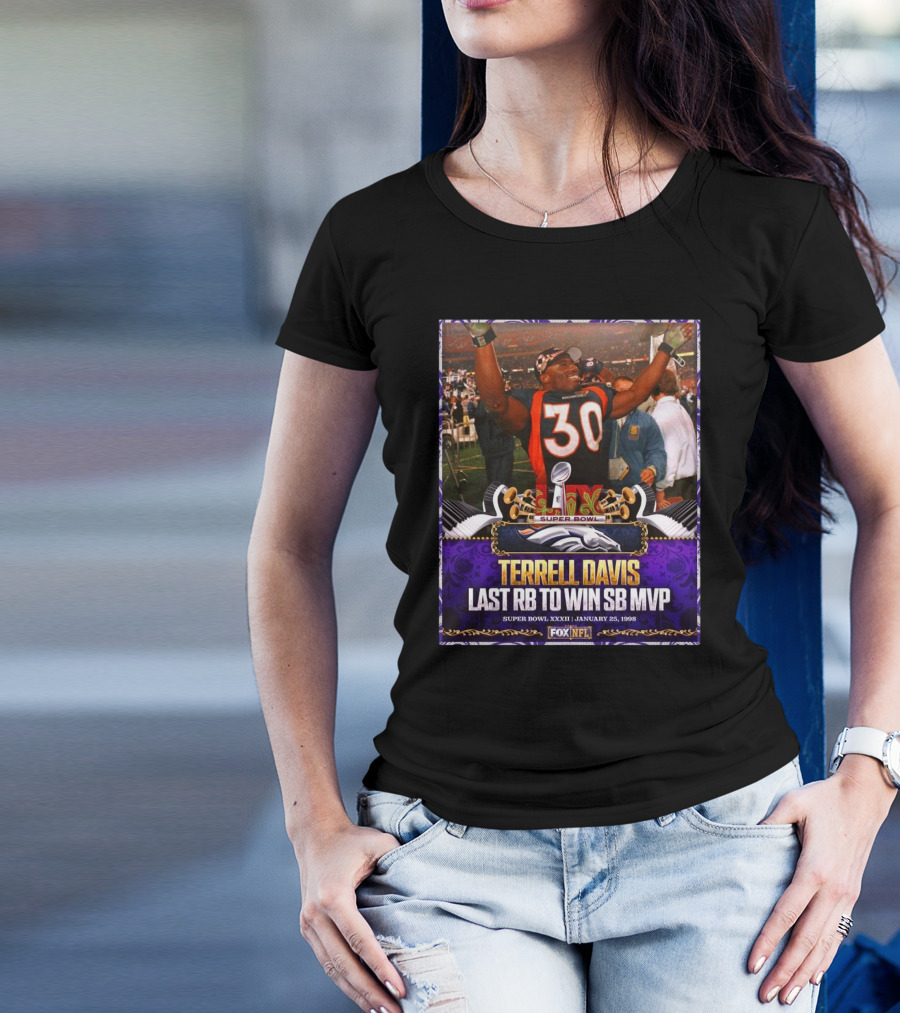 Denver Broncos Terrell Davis Last Rb To Win SB MVP Super Bowl XXXII Jan 25 1998 T-Shirt
