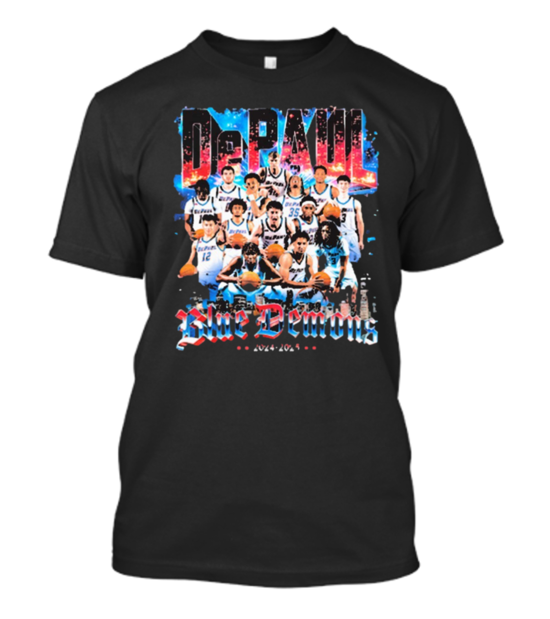 DePaul Blue Demons Men’s Basketball 2024-2025 Team Win Georgetown Hoyas Mar 12 Big East Tournament T-Shirt