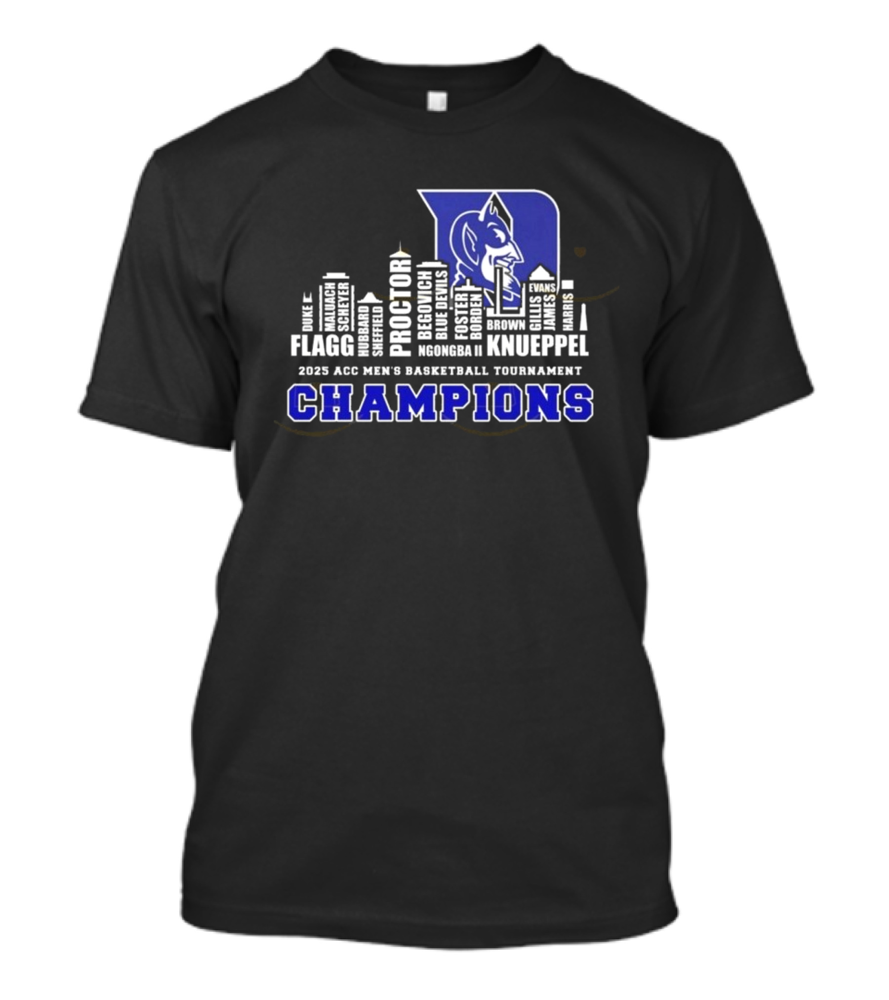 Duke Blue Devils 2025 ACC Men Basketball Tournament Champions Skyline T-Shirt
