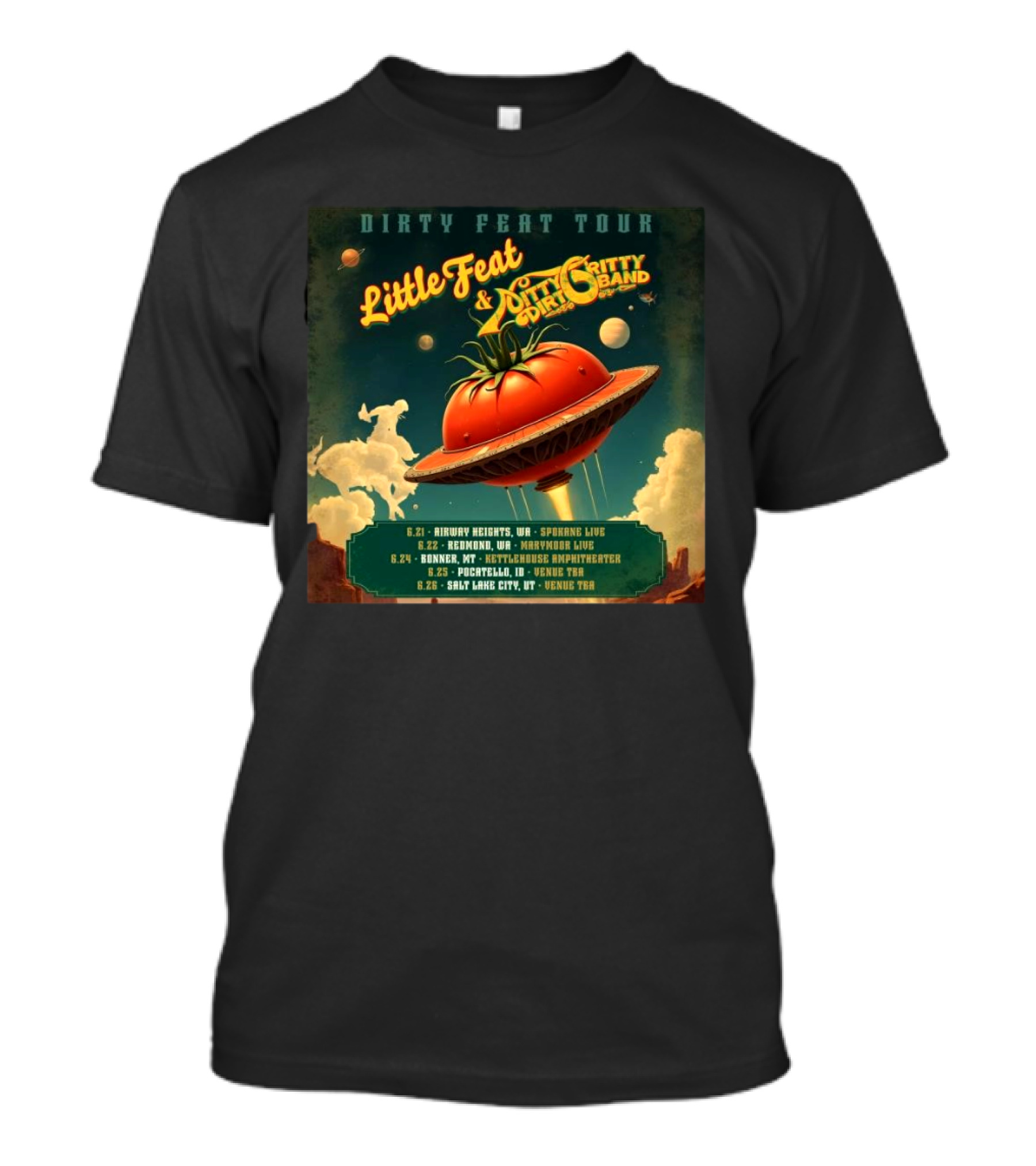 Dirty Feat Tour Little Feat And Ditty Dirt Ritty Band 6.21 Airway Heights WA Spokane Live 6.22 Redmond WA Marymoor Live T-Shirt