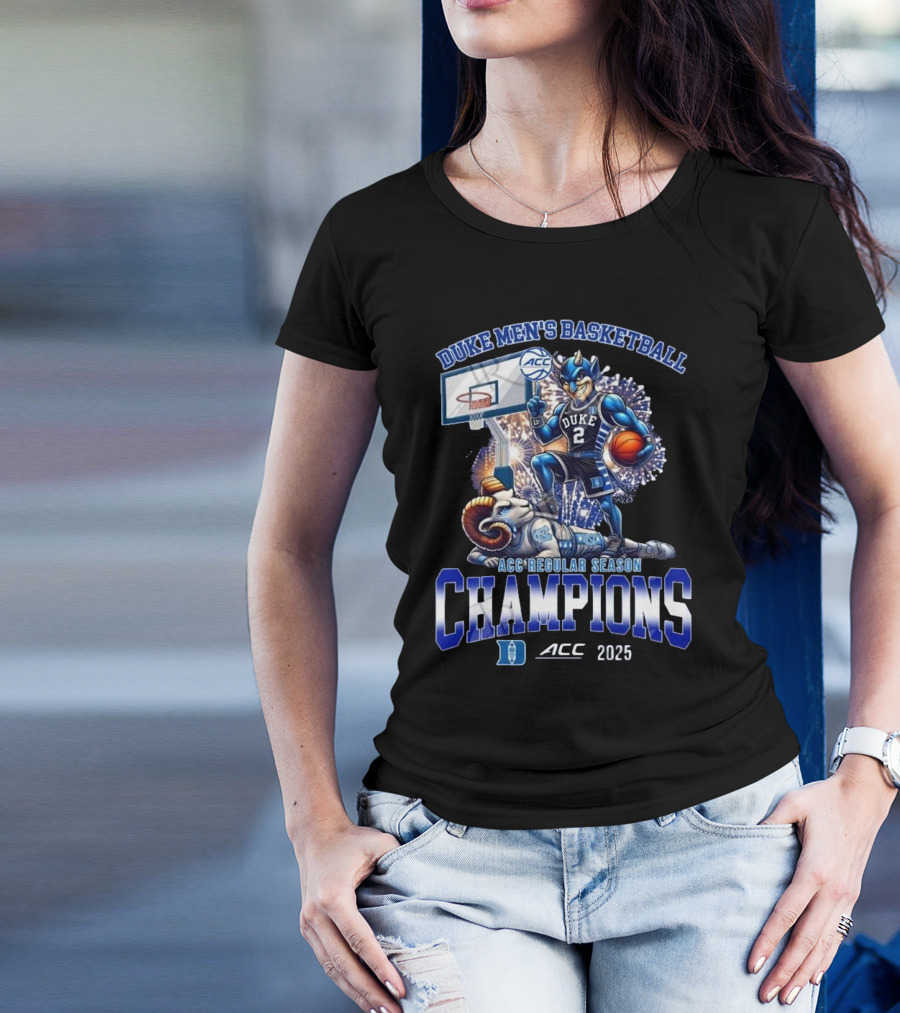 Duke Blue Devils Men’s Basketball ACC Regular Season Champions 2025 Mascot Fireworks T-Shirt