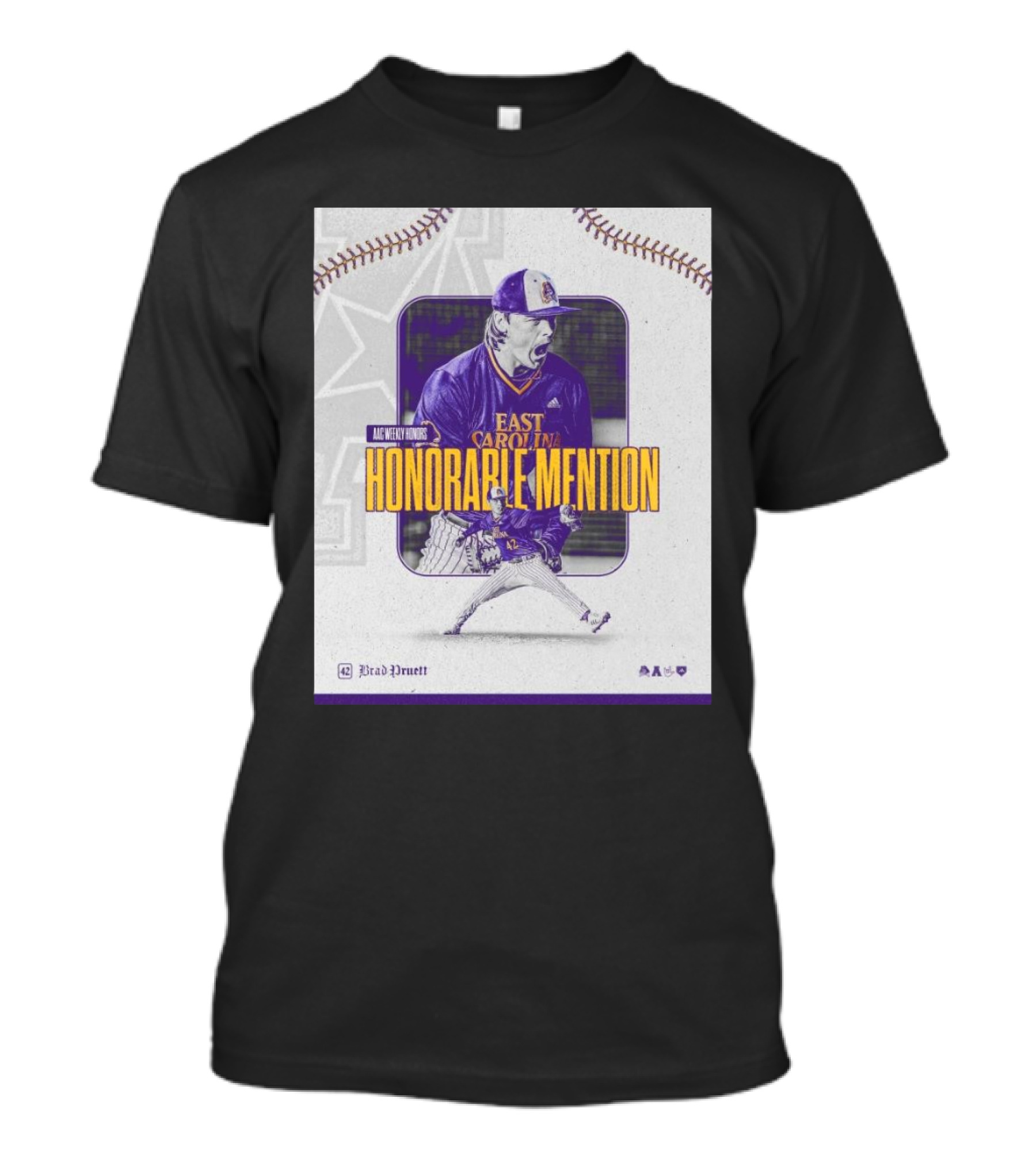 East Carolina Pirates Baseball Brad Pruett AAC Weekly Honors Honorable Mention T-Shirt