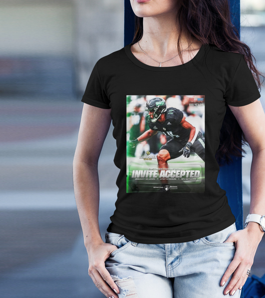Elijah Ponder Cal Poly Mustangs East-West Shrine Bowl Invite Accepted Jan 30 2025 AT&T Stadium T-Shirt