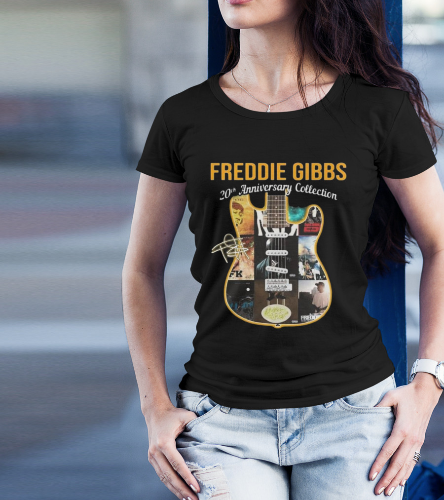 Freddie Gibbs Rapper 20th Anniversary Collection Guitar Signature T-Shirt