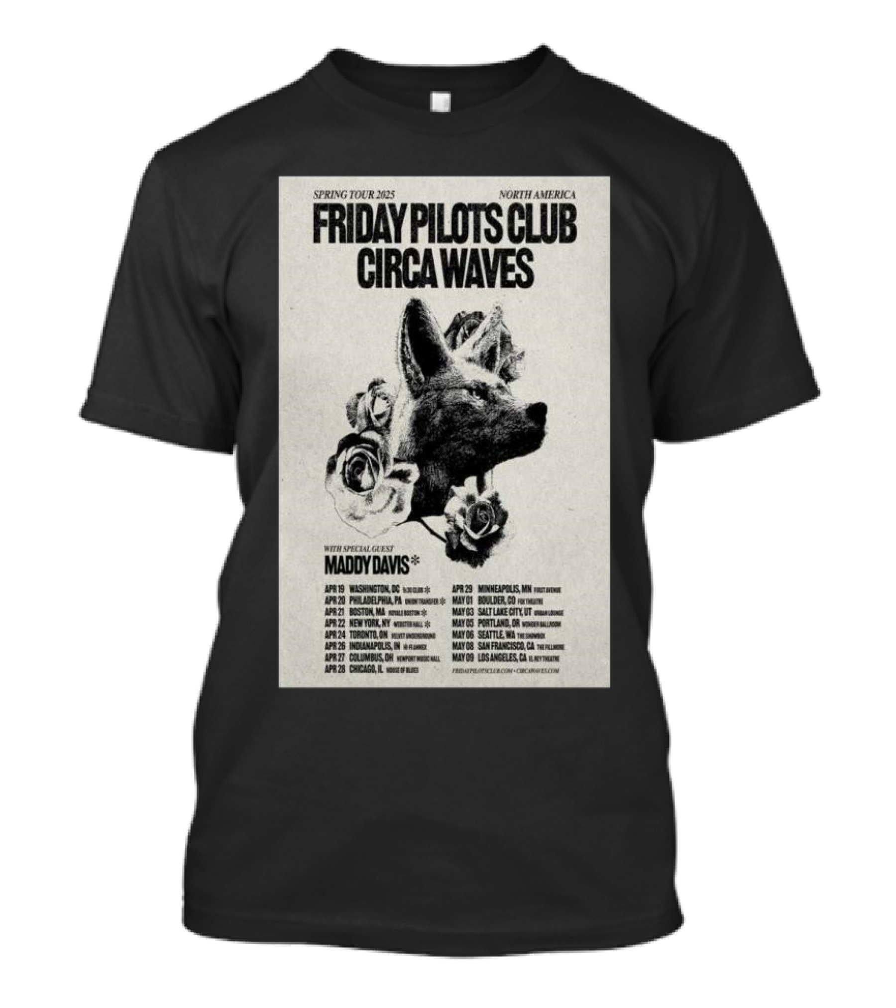Friday Pilots Club Circa Waves Spring Tour 2025 T-Shirt