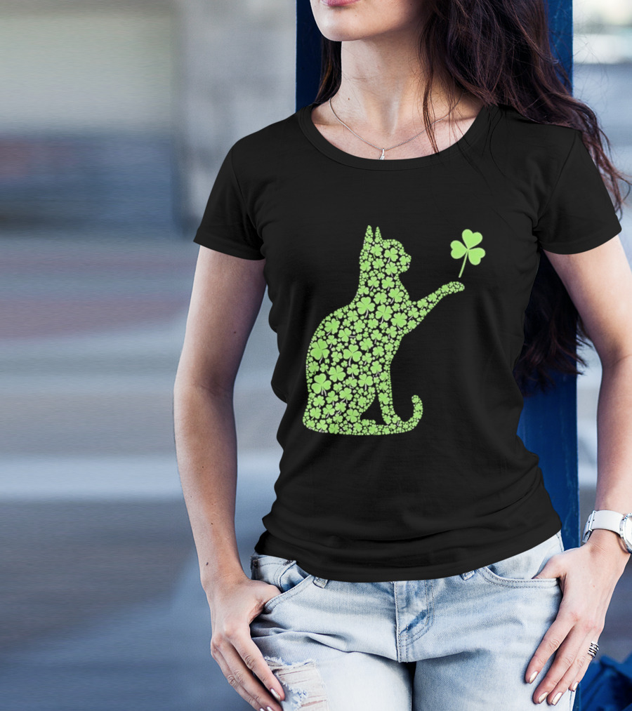 Funny St. Patrick’S Day Shamrock Cat Irish T-Shirt