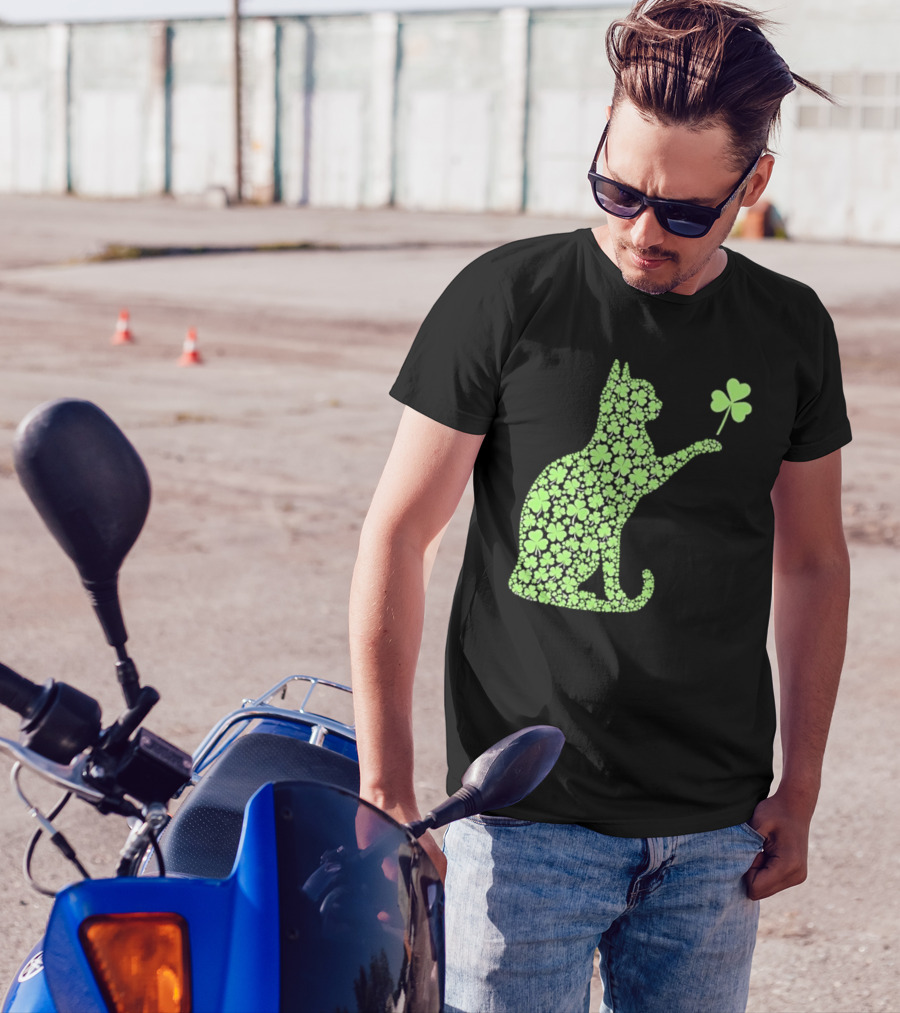 Funny St. Patrick’S Day Shamrock Cat Irish T-Shirt