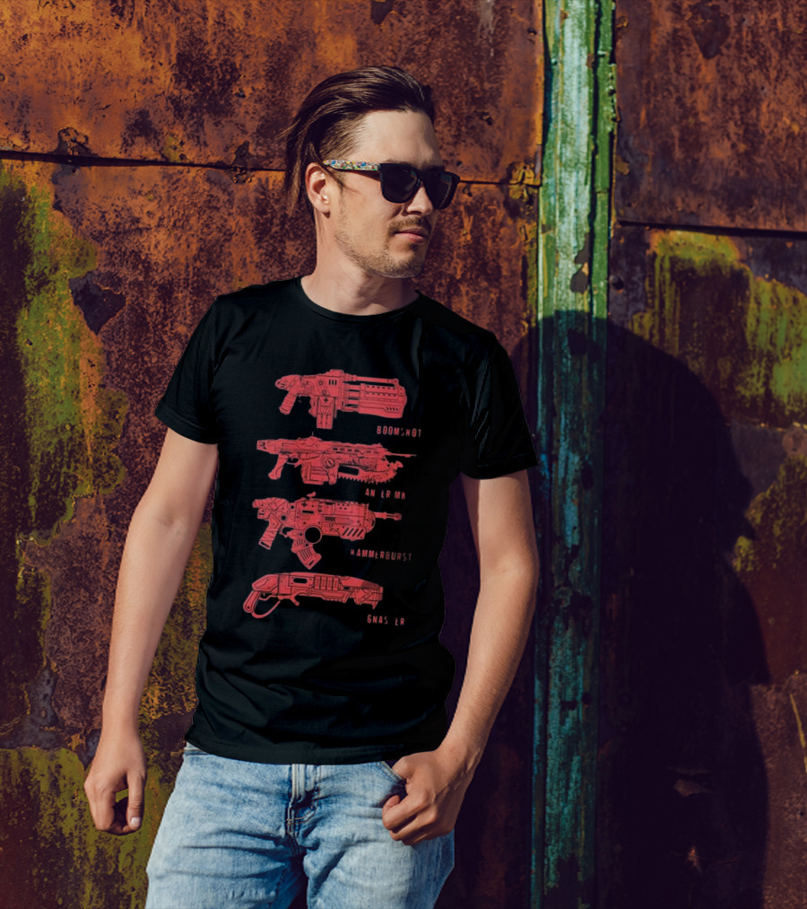 Gears Of War Boomshot Lancer Mk II Hammerburst Gnasher Weapon Stack T-Shirt
