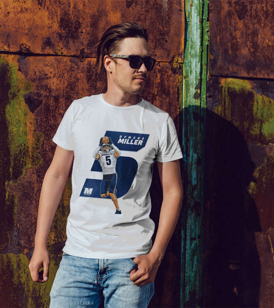 Dymere Miller Monmouth Hawks Football Number 5 Caricature T-Shirt