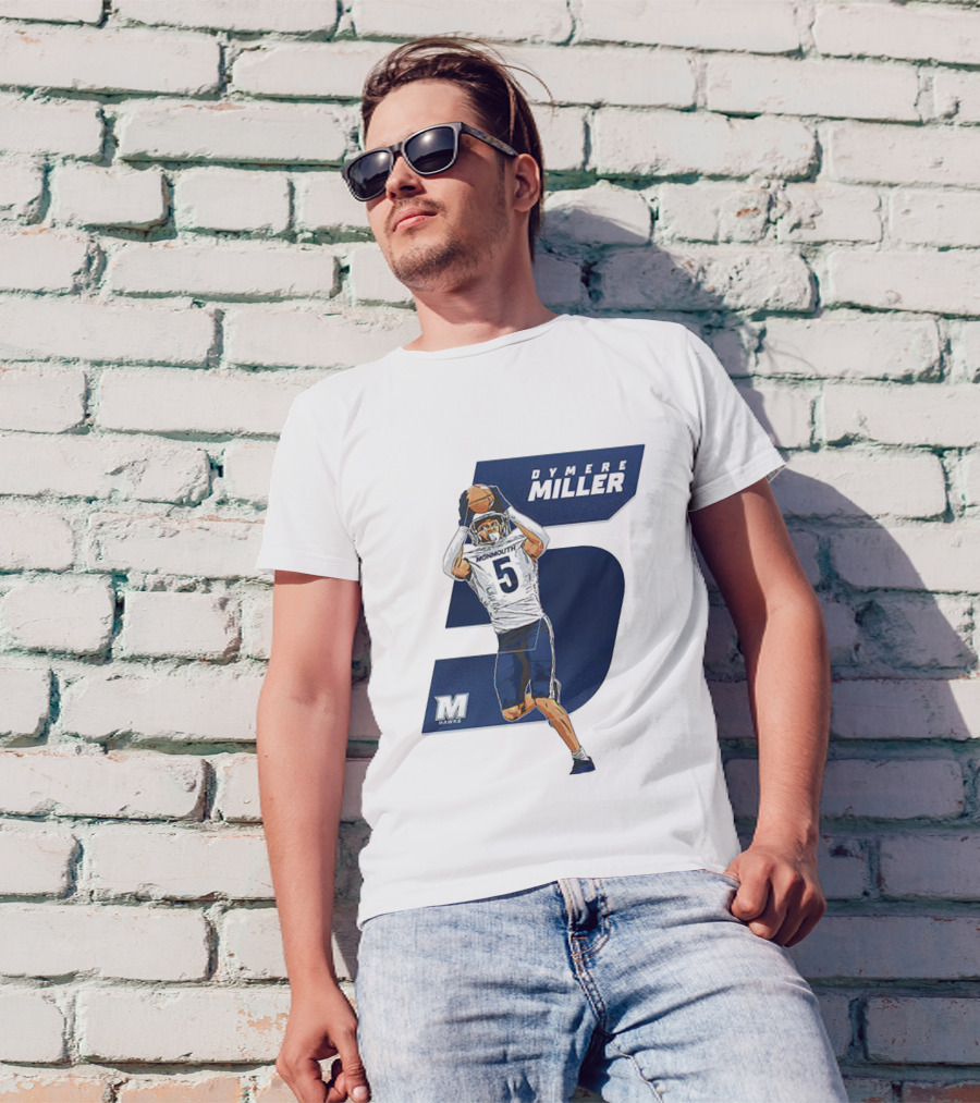 Dymere Miller Monmouth Hawks Football Number 5 Caricature T-Shirt