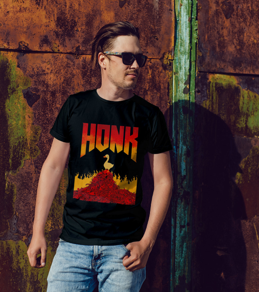 Honk Goose On Fiery Doom Inspired Mountain T-Shirt