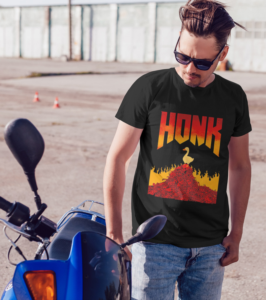 Honk Goose On Fiery Doom Inspired Mountain T-Shirt
