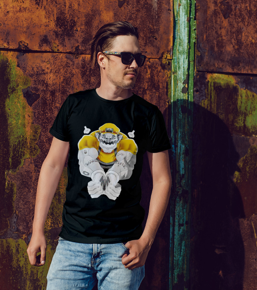 Wario Time Mario Daisy Tattoo With Yellow Cap And Muscle Pose T-Shirt