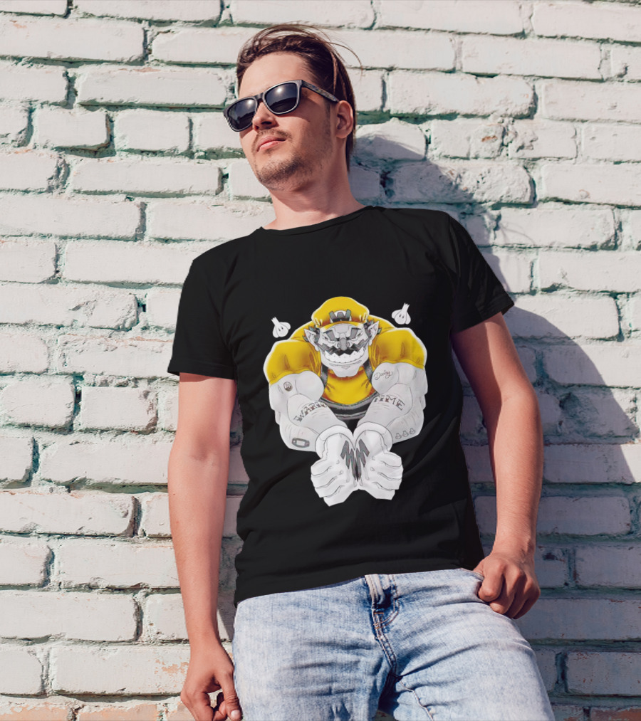 Wario Time Mario Daisy Tattoo With Yellow Cap And Muscle Pose T-Shirt