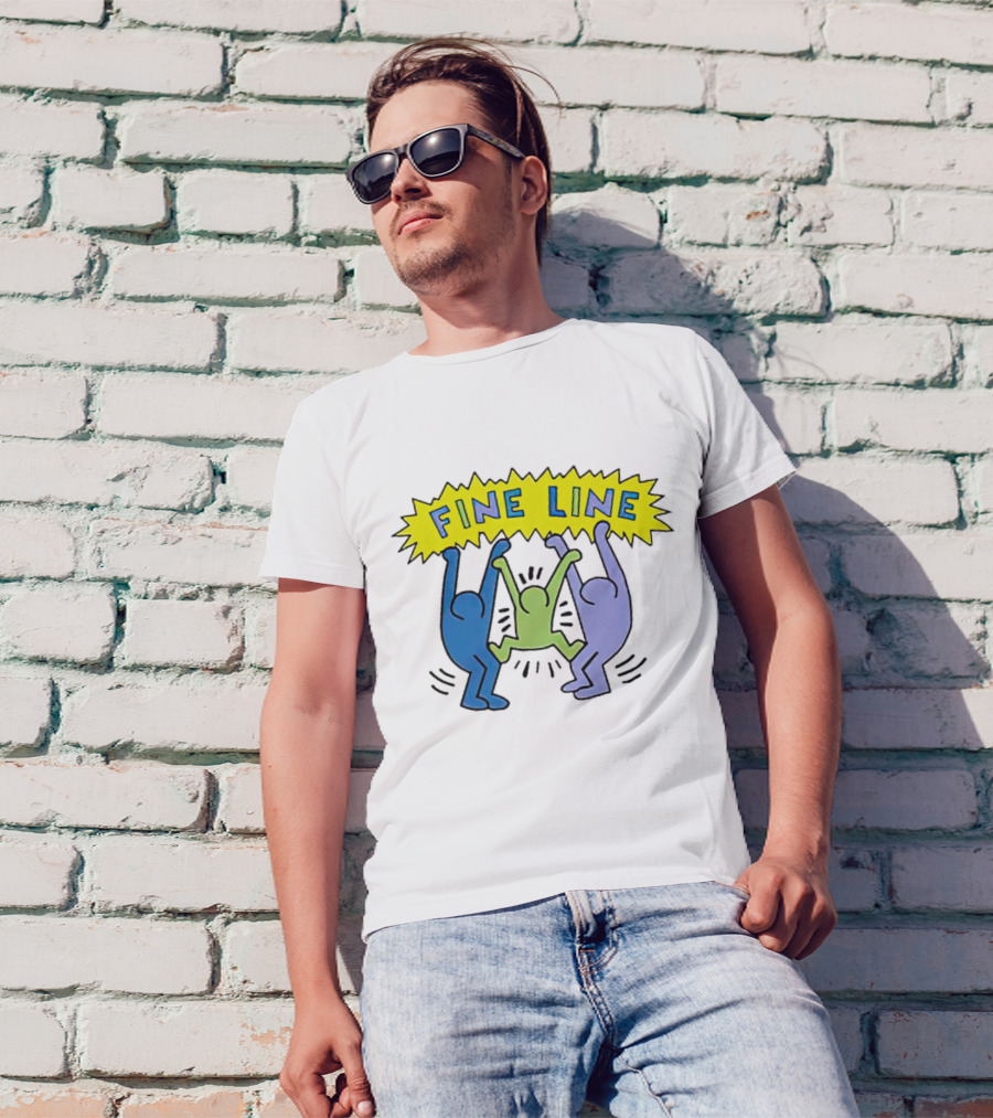 Fine Line Colorful Figures In Haring T-Shirt