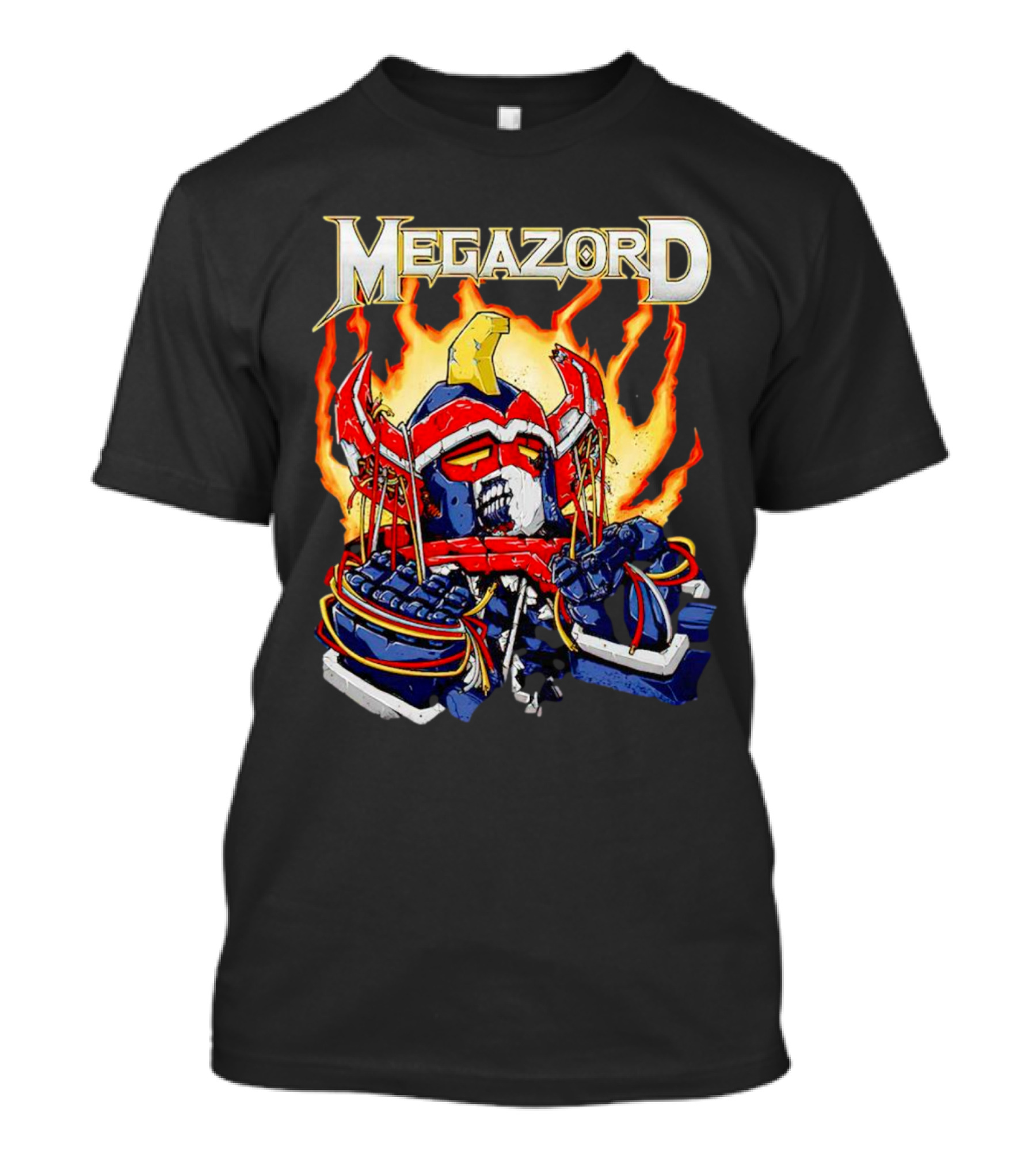 Megazord Power Rangers Mighty Morphin Flaming Robot Head T-Shirt