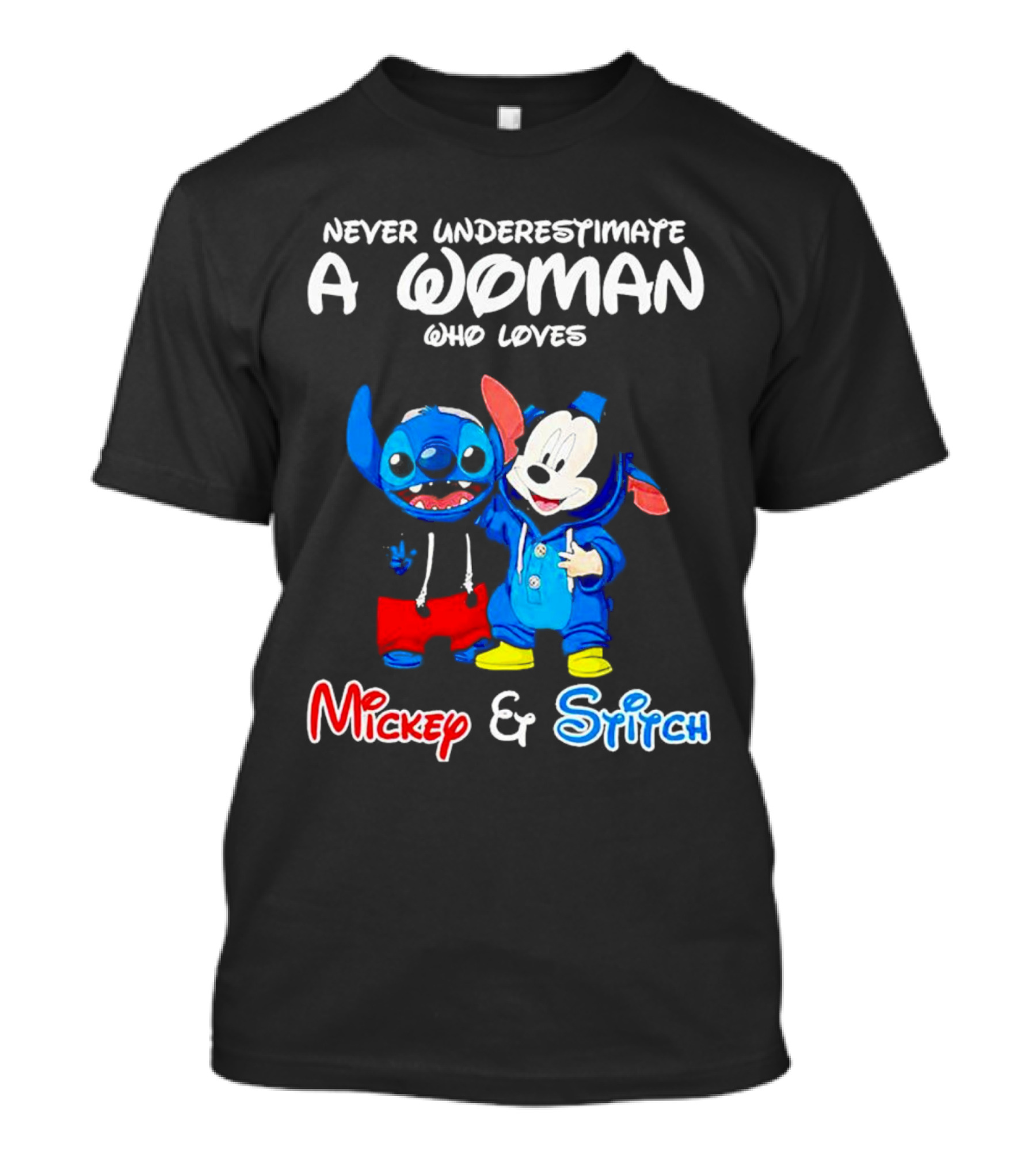 Never Underestimate A Woman Who Loves Mickey And Stitch T-Shirt