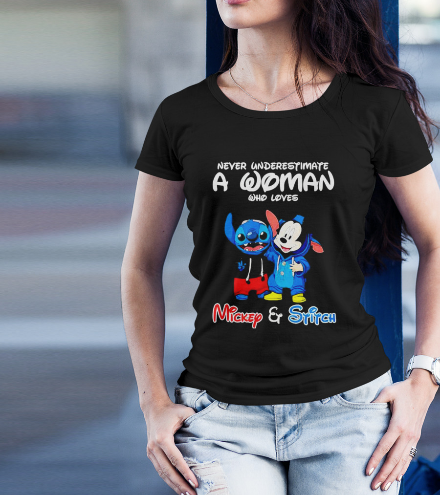Never Underestimate A Woman Who Loves Mickey And Stitch T-Shirt
