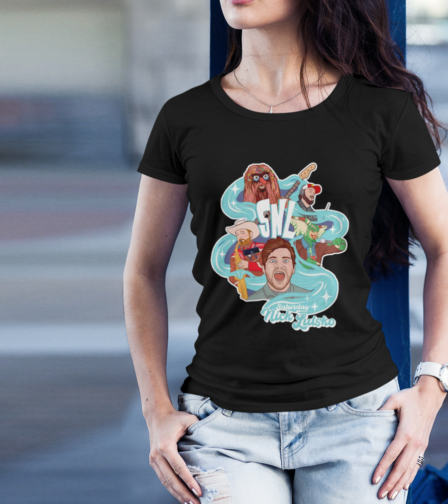 Saturday Nick Lutsko SNL Characters And Music Elements T-Shirt