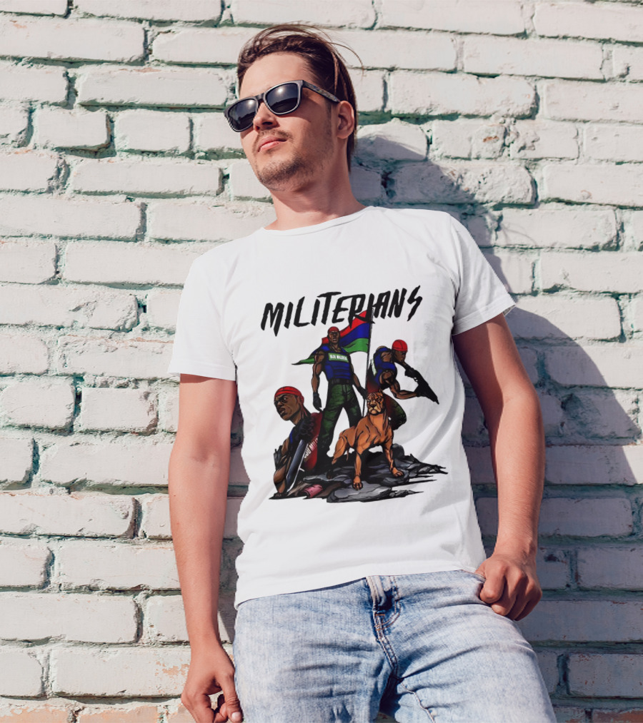 Beautiful And Brutal Militerians With Warrior Dog And Flag Display T-Shirt