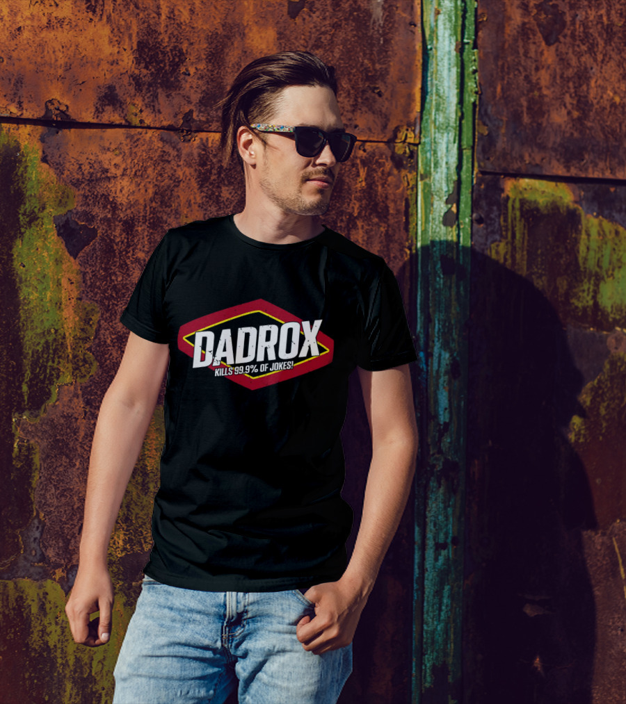 DADROX Kills 99.9% Of Jokes In Bold Red And Yellow Cartoonish T-Shirt