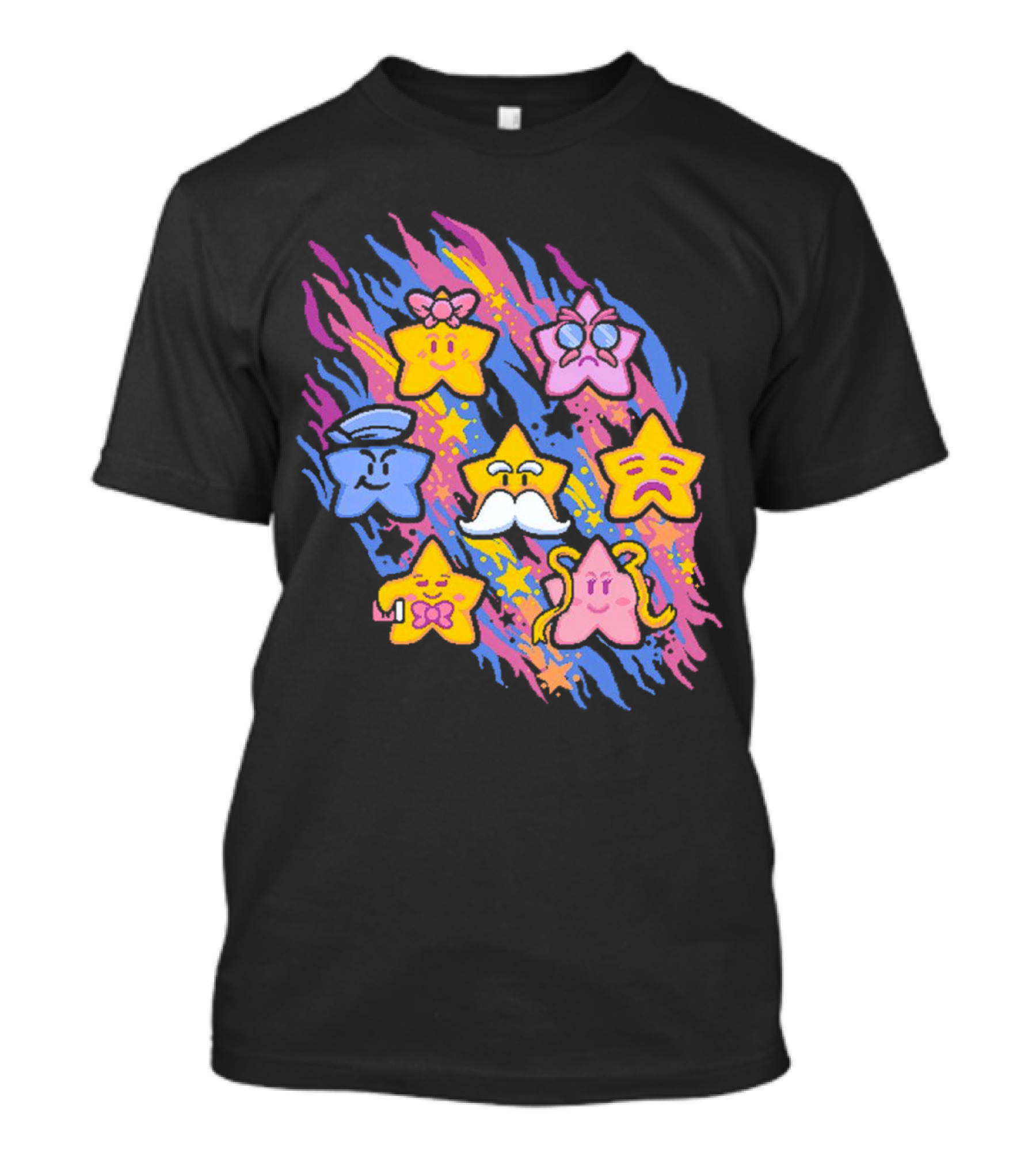 Paper Mario Star Spirits Characters With Colorful Background T-Shirt